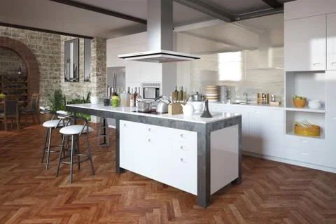 Modern Loft with Kitchen Illustration