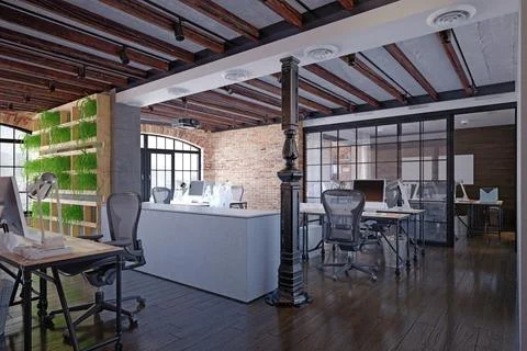 Modern loft office interior Stock Illustration