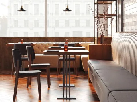 Modern loft restaurant. 3d rendering Stock Photos
