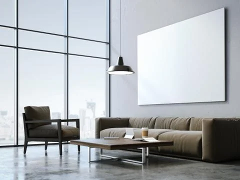 Modern loft studio with blank canvas. 3d rendering Stock Illustration