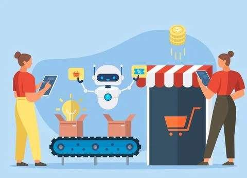 Modern logistics center Machine learning line Smart home controlled Mechanical Illustrazione stock
