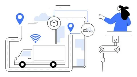 Modern Logistics Management with Tracking and Automation in a Technology-In.. 스톡 일러스트