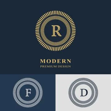 Modern logo design. Geometric linear monogram template. Letter emblem R, F, D Stock-Illustration