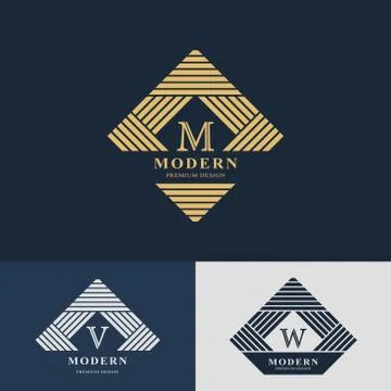 Modern logo design. Geometric linear monogram template. Letter emblem M, V, W Stock-Illustration