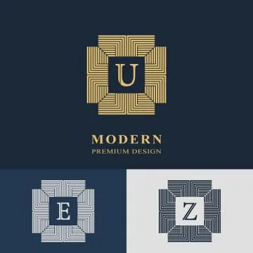 Modern logo design. Geometric linear monogram template. Letter emblem U, E, Z Illustrazione stock