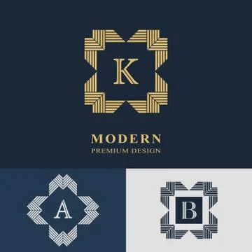 Modern logo design. Geometric linear monogram template. Letter emblem K, A, B Stock-Illustration