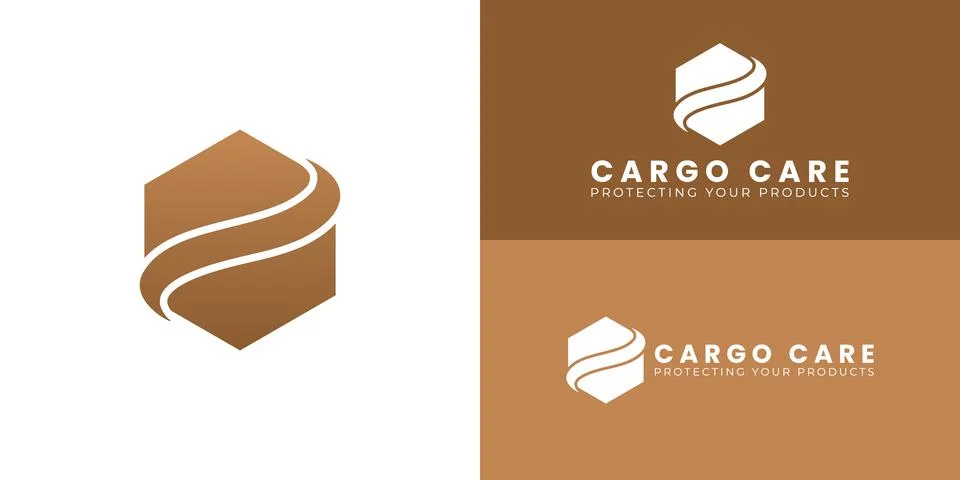 A modern logo featuring a hexagonal box wrapped in a dynamic curved band Illustrazione stock
