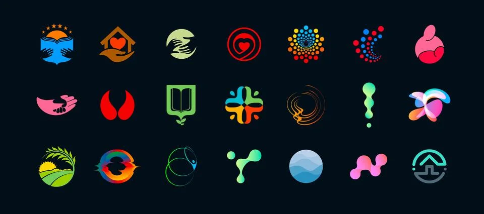 Modern Logo Set on Difference Themes Design like Medicine and Science, Religion Stock Illustration