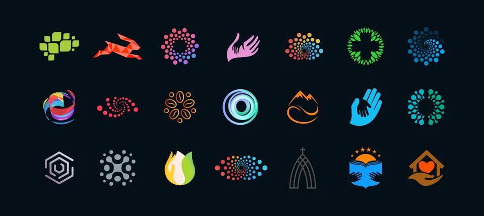 Modern Logo Set on Difference Themes Design like Medicine and Science, Religion Stock Illustration