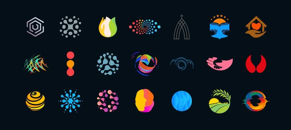 Modern Logo Set on Difference Themes Design like Medicine and Science, Religion Stock Illustration
