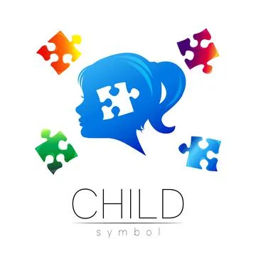 Modern logotype head with Puzzle inside brain in Blue Color . Logo sign of Illustrazione stock