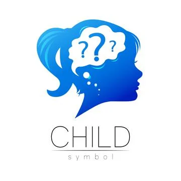 Modern logotype head with question inside brain in Blue Color . Logo sign of Stock Illustration