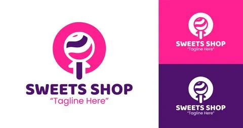 Modern Lollipop Candy Logo with Bold Pink and Purple Color Palette Stock Illustration
