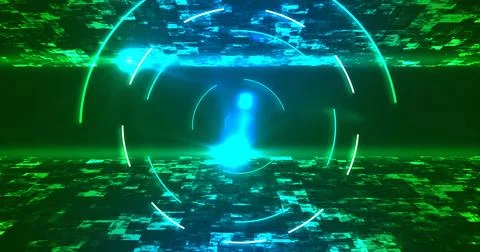 Modern looking awesome circular elliptical technology HUD moving tunnel bg... Illustrazione stock