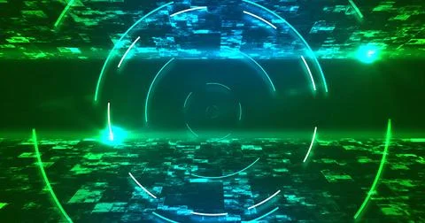 Modern looking awesome circular elliptical technology HUD moving tunnel bg... Illustrazione stock