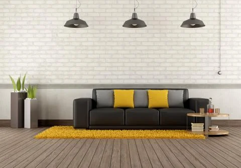 Modern lounge with brown sofa Stock Illustration