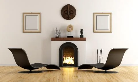 Modern lounge with fireplace Stock Illustration