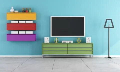 Modern lounge with tv Stock Illustration
