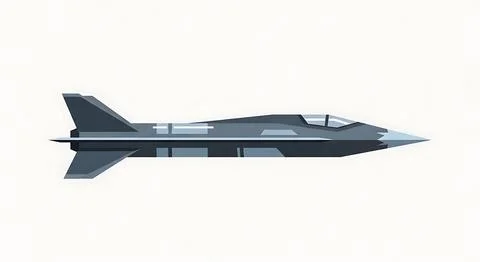 Modern low poly fighter jet with sharp angles and dark gray palette, isolat.. Stock Illustration