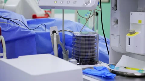 Modern lung ventilation machine with a rising and dropping pump Stock Footage 314111486