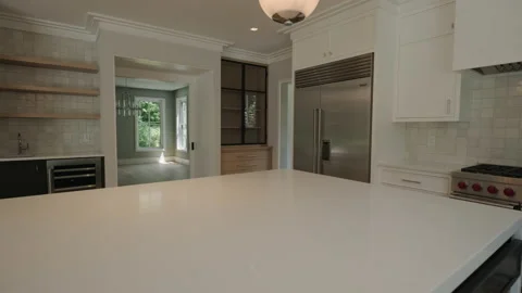 Modern Luxurious Kitchen Interior Design, move camera footage. Wide shot Stock Footage 227189528