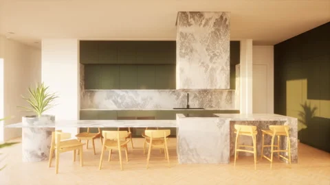 Modern Luxurious Kitchen Interior Design, 3d render animation Stock Footage 246548443