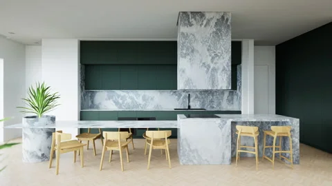 Modern Luxurious Kitchen Interior Design, 3d render animation Stock Footage 246883508
