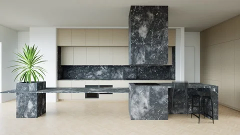 Modern Luxurious Kitchen Interior Design, 3d render animation Stock Footage 246885121