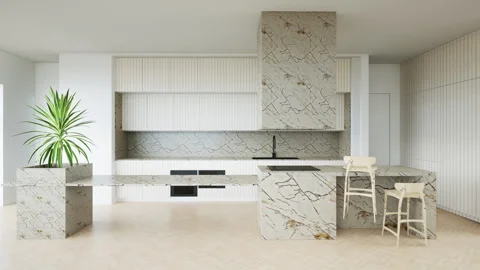 Modern Luxurious Kitchen Interior Design, 3d render animation Stock Footage 247218023
