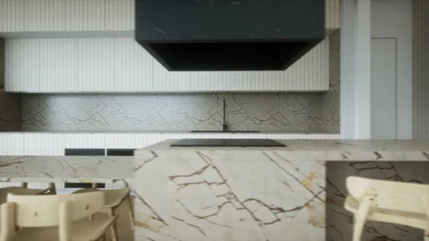 Modern Luxurious Kitchen Interior Design, 3d render animation Stock Footage 247846769