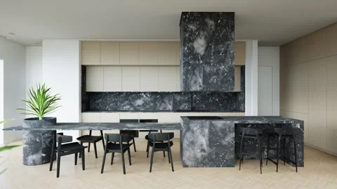 Modern Luxurious Kitchen Interior Design, 3d render animation Stock Footage 247850156