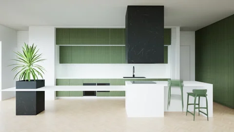 Modern Luxurious Kitchen Interior Design, 3d render animation Stock Footage 247850970