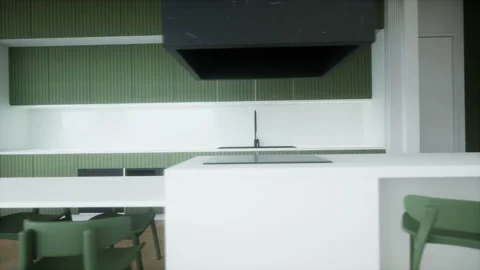 Modern Luxurious Kitchen Interior Design, 3d render animation Stock Footage 248227049