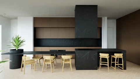 Modern Luxurious Kitchen Interior Design, 3d render animation Stock Footage 248231500
