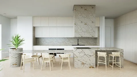 Modern Luxurious Kitchen Interior Design, 3d render animation Stock Footage 248914519