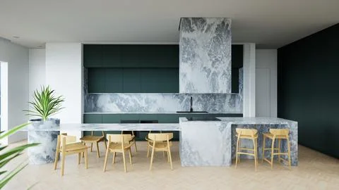 Modern Luxurious Kitchen Interior Design, 3d render イラスト素材