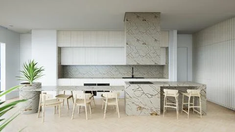 Modern Luxurious Kitchen Interior Design, 3d render イラスト素材