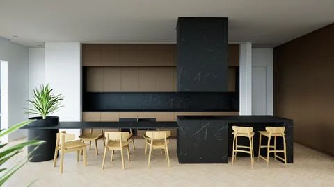 Modern Luxurious Kitchen Interior Design, 3d render Illustrazione stock