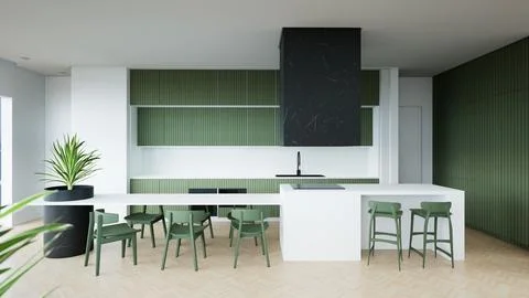 Modern Luxurious Kitchen Interior Design, 3d render Illustrazione stock
