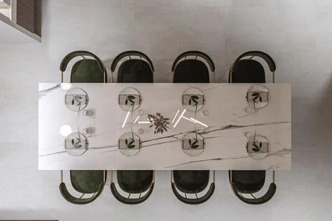 Modern luxury 3d rendering dining set in dining room interior design arial vi Illustrazione stock