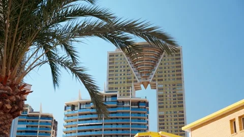 Modern luxury apartment complex architecture with palm tree foreground in S.. Stock Footage 339469157