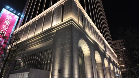Modern Luxury Architectural Facade with Elegant Arches and Night Lighting Video stock 334313719