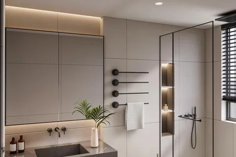 Modern Luxury Bathroom 3D Render 4K Stock Illustration