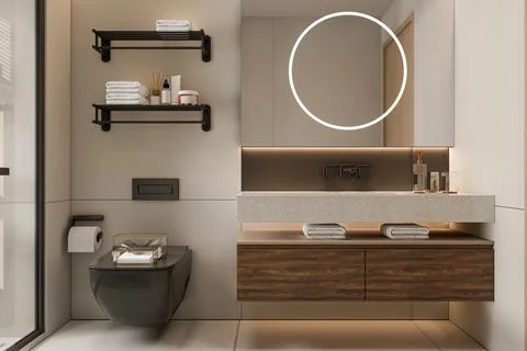 Modern Luxury Bathroom 3D Render 4K Stock Illustration
