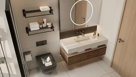 Modern Luxury Bathroom 3D Render 4K Stock Illustration