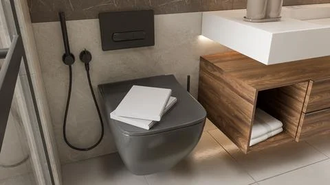 Modern Luxury Bathroom 3D Render 4K Stock Illustration