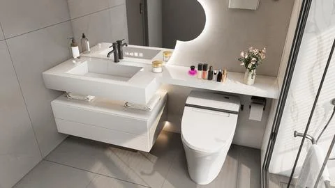 Modern Luxury Bathroom 3D Render 4K Stock Illustration
