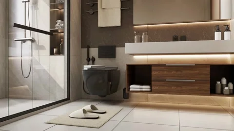 Modern Luxury Bathroom interior render 4K Stock Footage 341596998