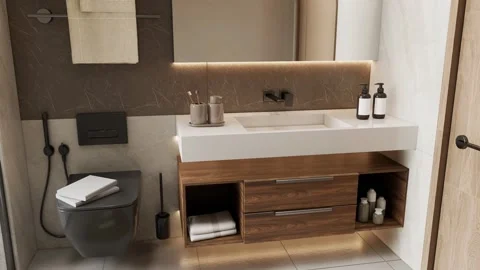 Modern Luxury Bathroom interior render 4K Stock Footage 341597119