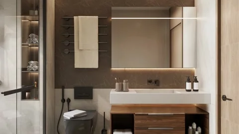 Modern Luxury Bathroom interior render 4K Stock Footage 341597130